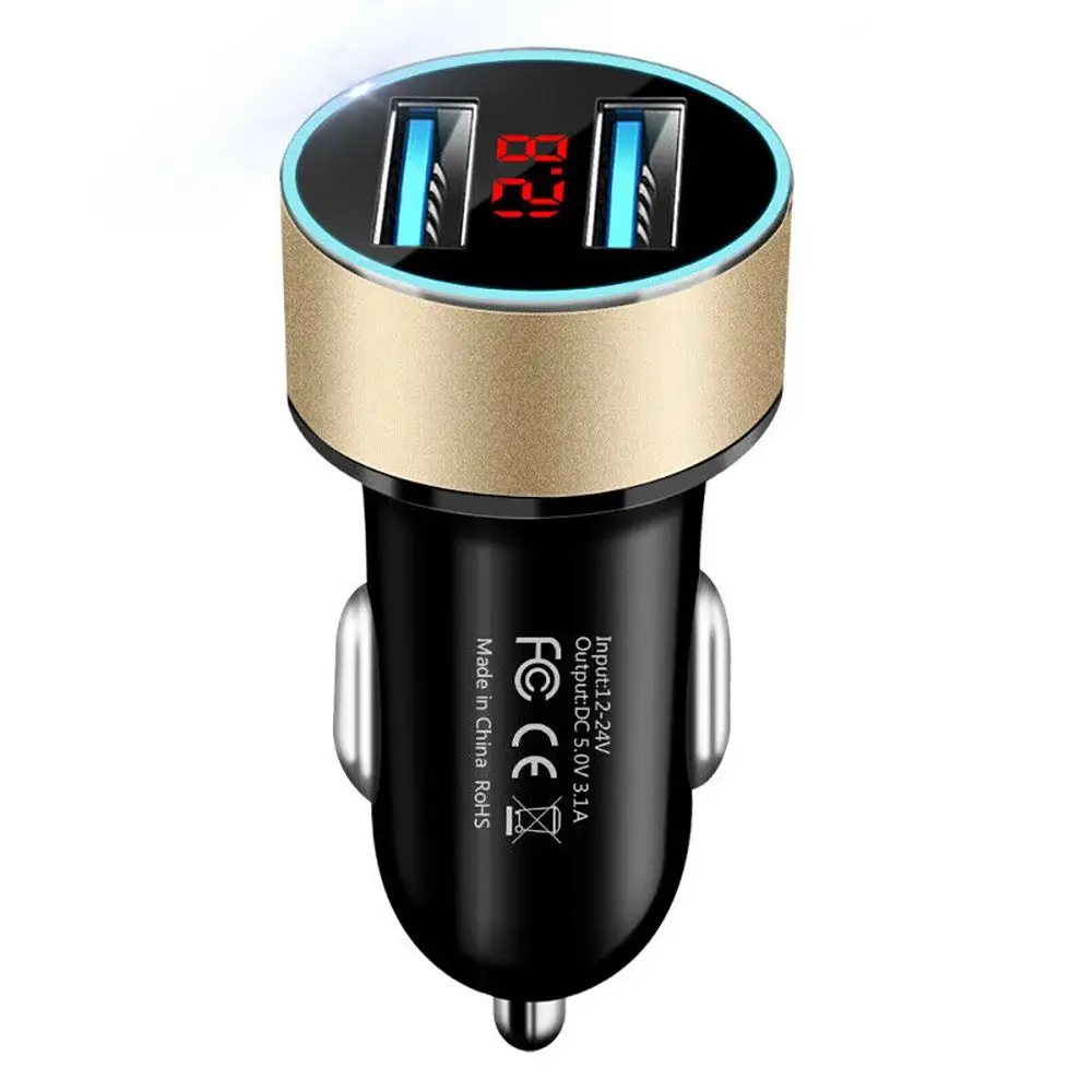  Универсальное автомобильное зарядное устройство с двумя USB-портами QC3.0 + 2 4 A и светодиодным цифровым