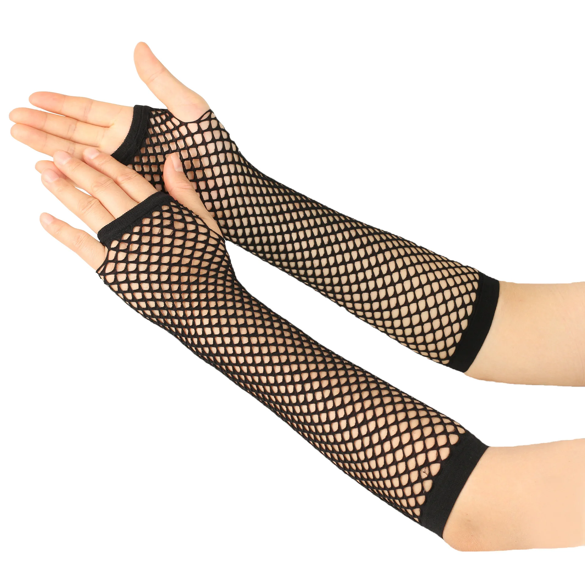 Jingwen long mesh party and dance punk half-finger nightclub fishnet sexy gloves