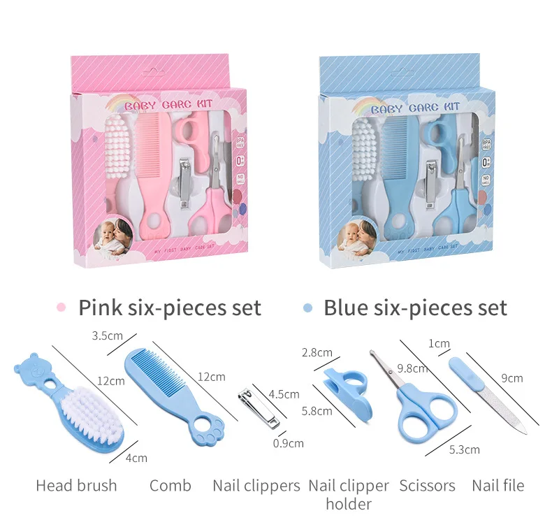 New Design Baby Care Cleaning 6pcs Nursing Set Nail Scissors Set Baby Safety Comb Brush Gift Box Baby Grooming care Kit