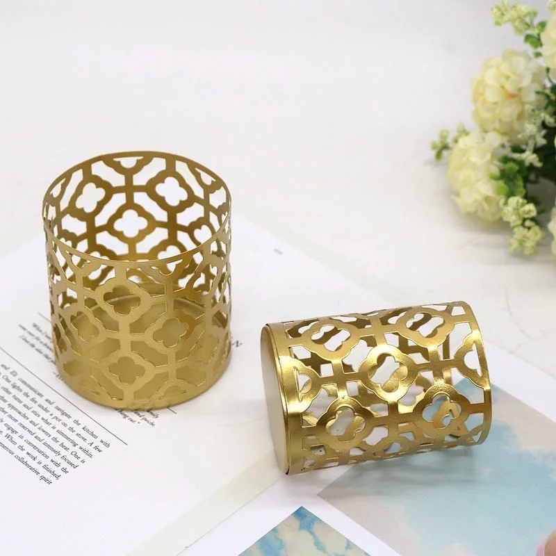 Gold geometric hollow iron candle holder creative aromatherapy candle cup home decoration pieces