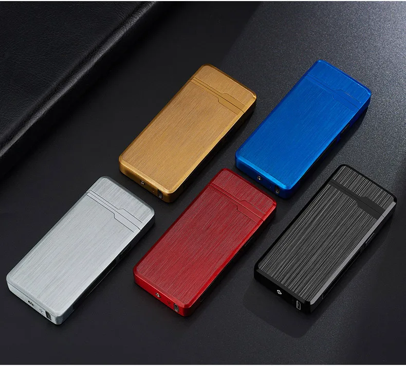 Brushed metal shell induction double arc usb rechargeable custom logo lighter