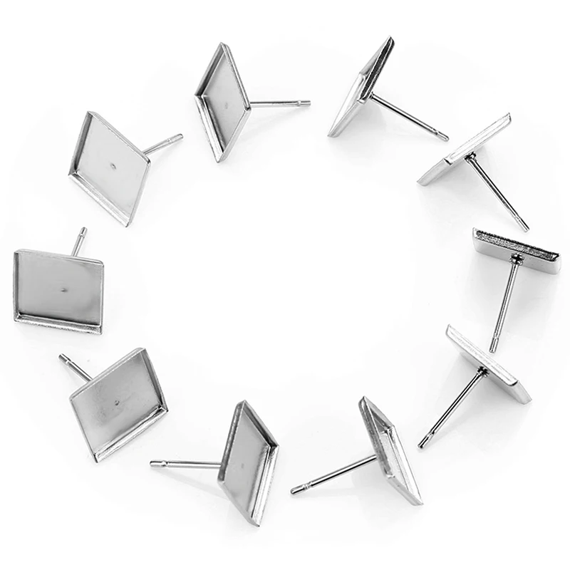 Stainless Steel Square Ear Studs Fashionable Woman Earrings Accessories Blank Base Fit 9.8mm Cabochon Glass DIY Jewelry Making