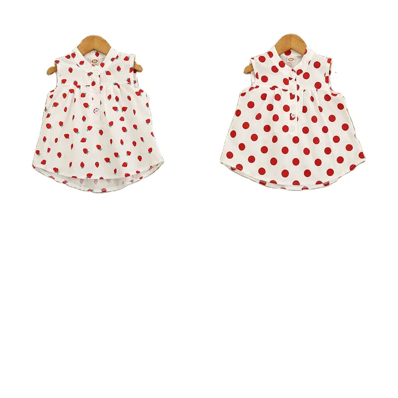 
Baby kids Girls Summer sleeveless shirt 2-6 years girls casual fashion strawberry cotton Princess Baby Shirt tops P2009 