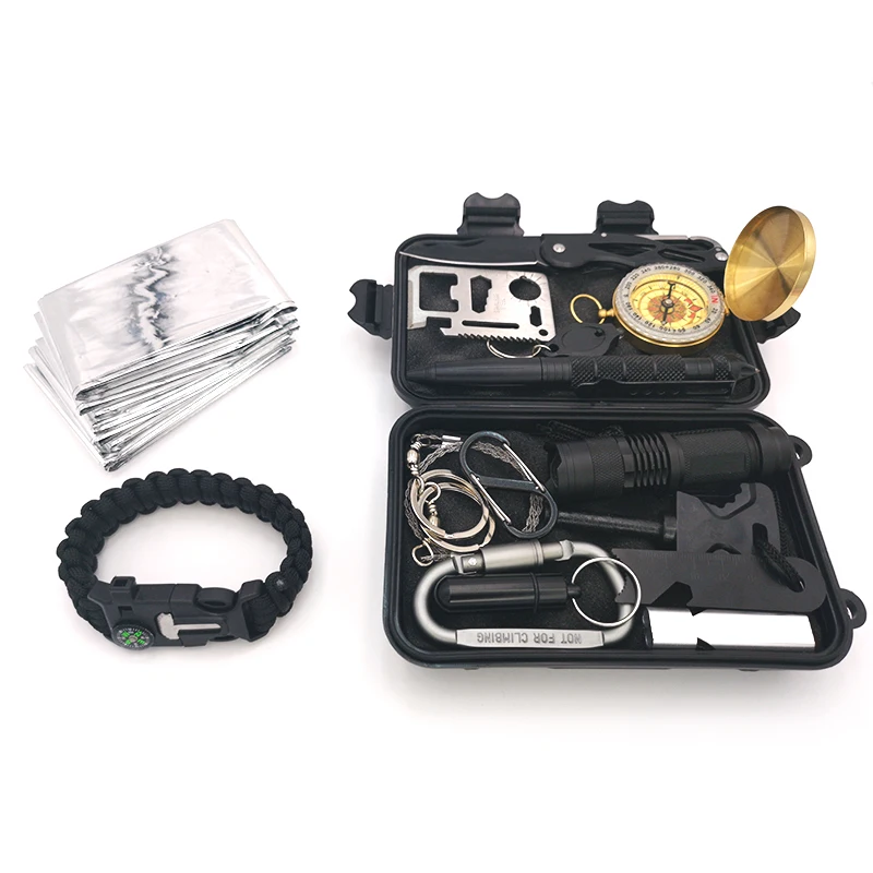 Custom Adventure Emergency SOS Gear 14 in 1 Survival Kit Camping