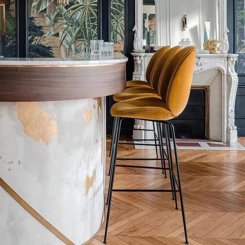 Modern Luxe Glam Bar and Counter Stool in Velvet Fabric Upholstered Beetle Tall Bar Stool Set