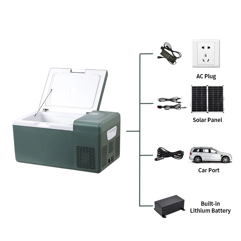 Solar Charge and Built in Lithium Battery 25L Car Freezer Refrigerator for Travel