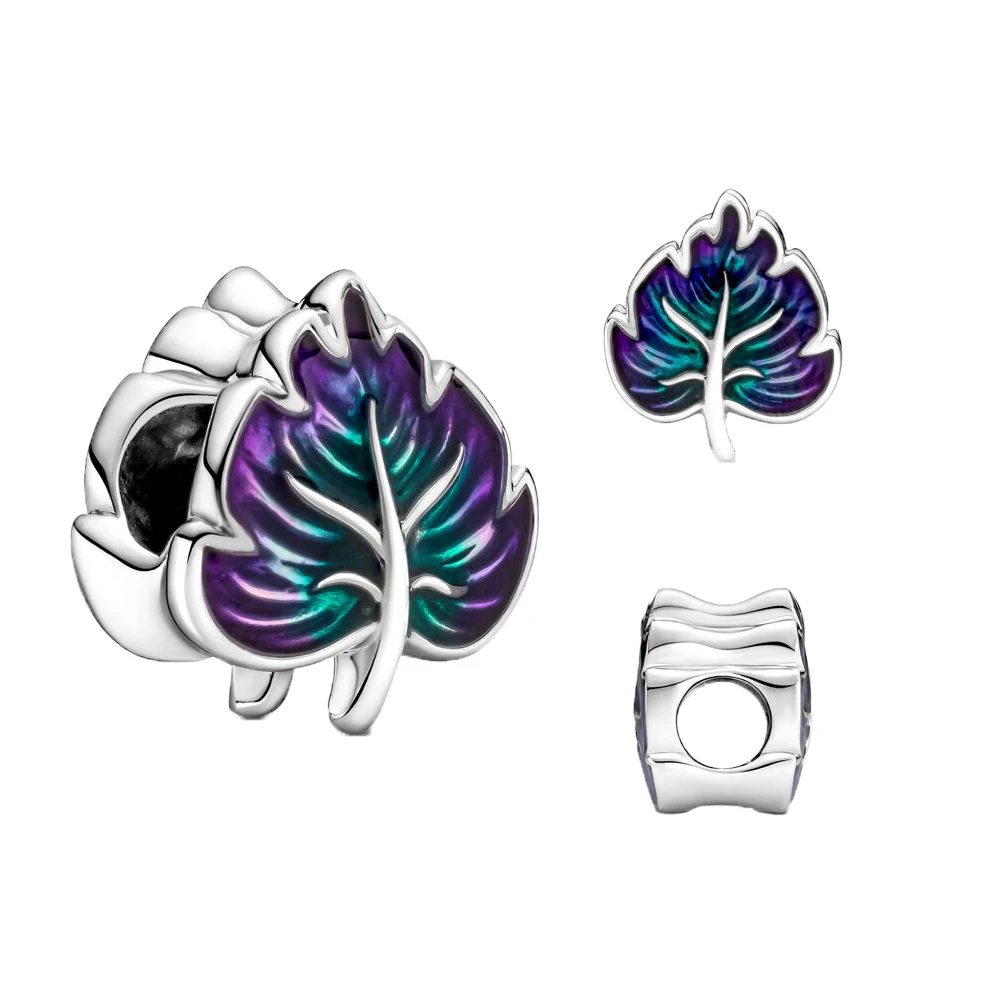 Factory Price Wholesale 925 sterling silver Custom Logo Purple & Green Leaf Charm For Snake Charm Bracelets Making