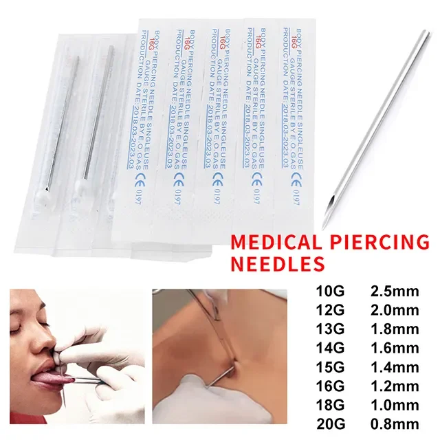 Disposable Sterile Body Piercing Needles Medical Tattoo Piercing Needles For Navel Nipple Ear Nose Lip