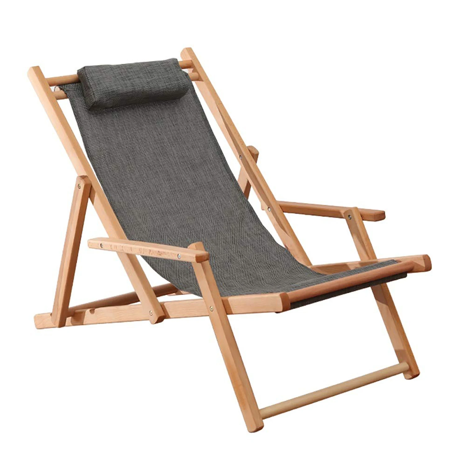 Adjustable Sling Beach Chair Folding Wood Beach Chair Garden Seating Solid Wooden Folding balcony chair