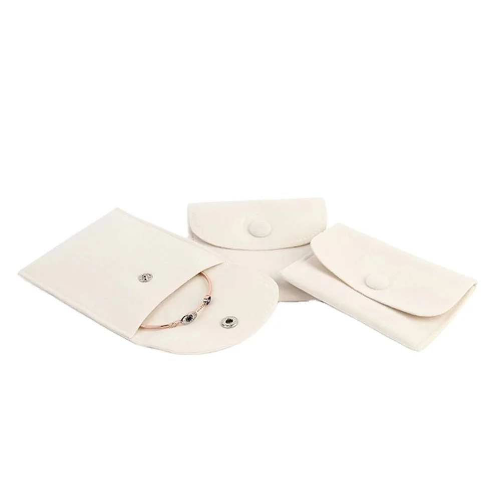 Wholesale Custom Logo Suede Jewelry Makeup Envelope Flap Velvet Jewellery Gift Packaging Pouch Bag With Button
