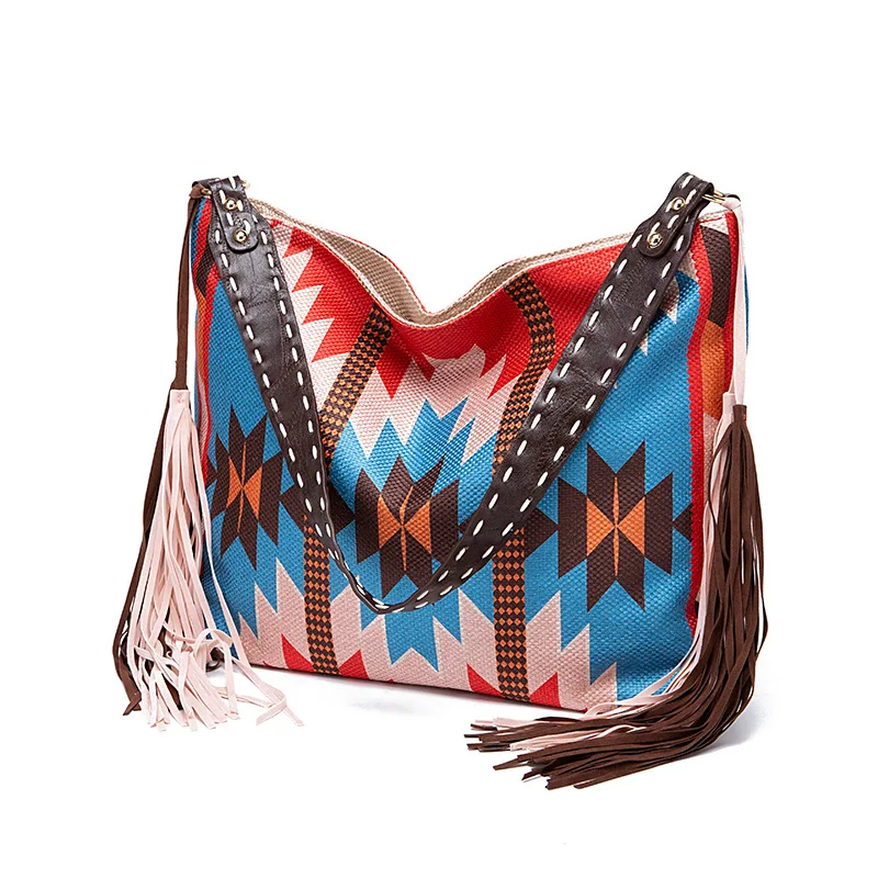 European and American retro Bohemian hand woven flowing silk cotton and linen shoulder bag