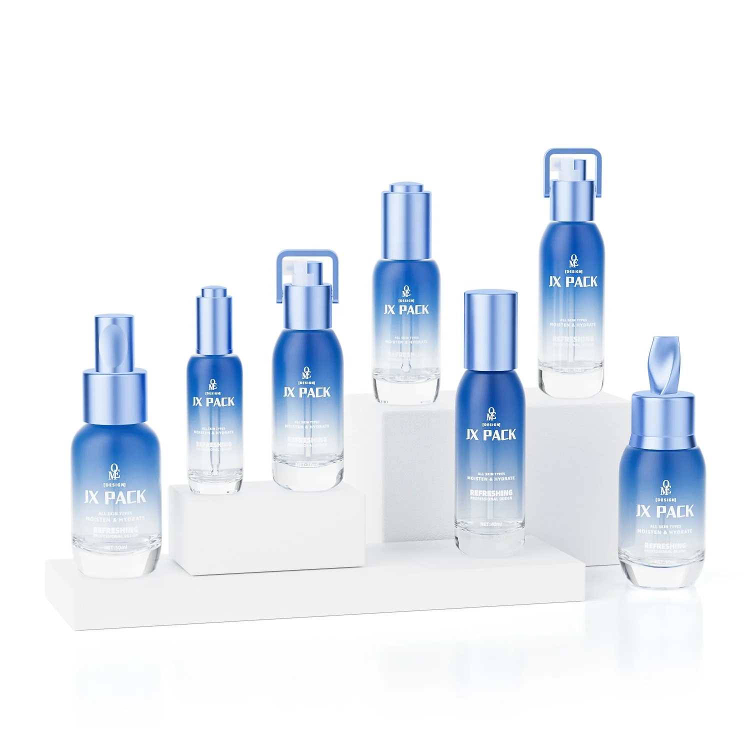 Luxury empty pink cosmetics bottle set packaging glass skin care bottle lotion serum private label packaging set 20 30 40 50ml