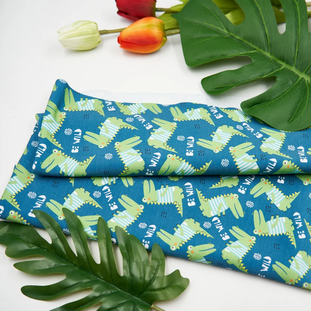 High quality cotton lycra crocodile cartoon designs printed fabric wholesale