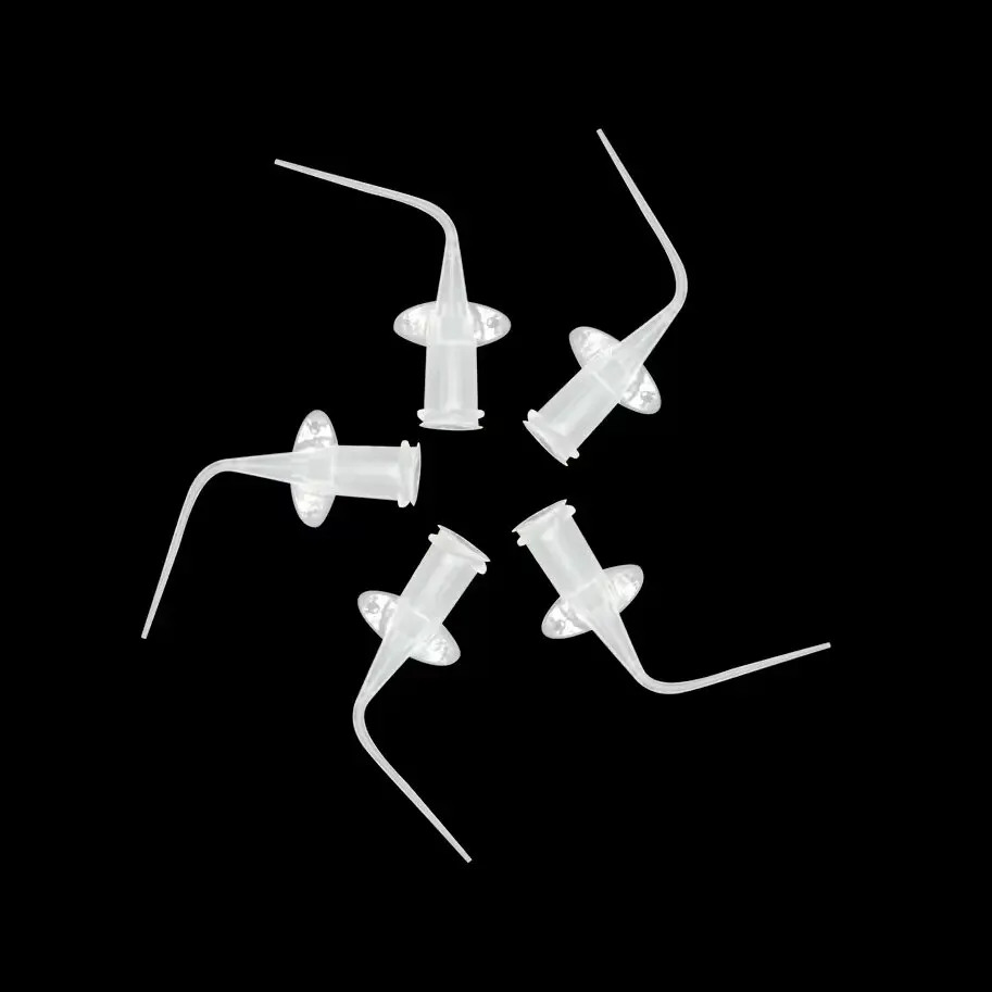 Hot sale bendable capillary tip dental disposable plastic pre-bent long curved dental needles with capillary tip