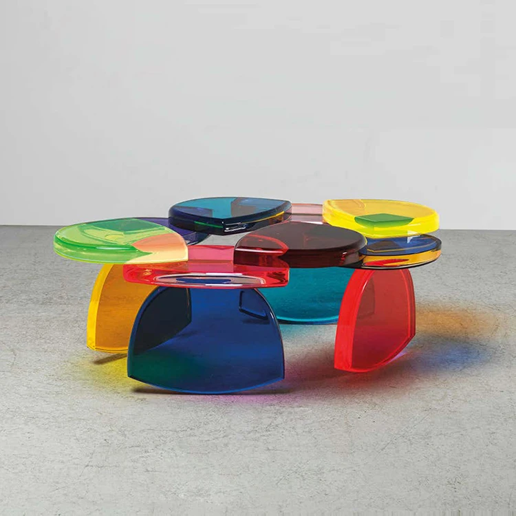 New Simple Fashion Small Side Table Living Room Side Table Rainbow Color Round  Acrylic Coffee Table