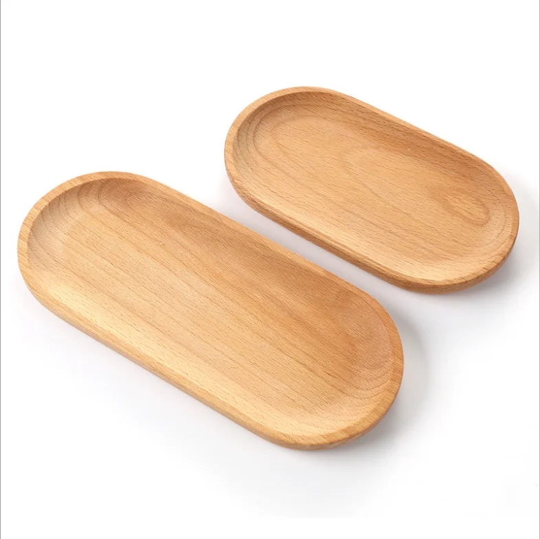 Japanese oval paintless solid beech wood bread sushi food serving plate