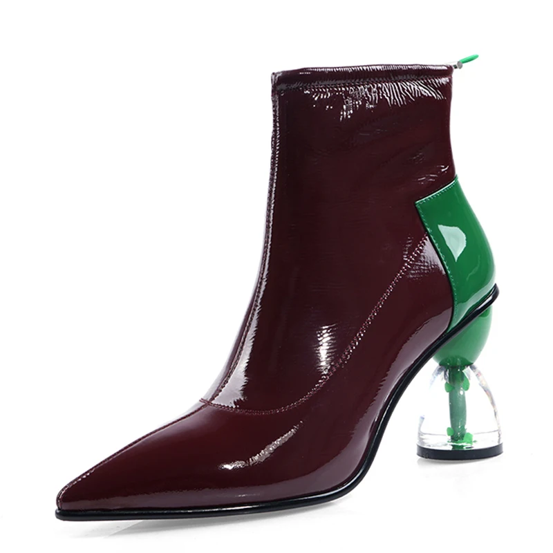 WETKISS Fashion Custom Shoes Wholesale Patent Leather Ankle Boots Transparent Strange Heel Boots Women Shoes Ladies Boots Winter