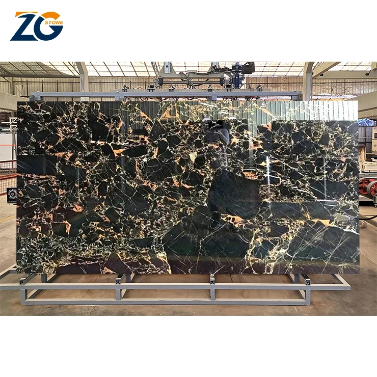 ZGSTONE Popular Design 1200x2400MM Black Marble Slabs Stone Wall Flooring Format Big Size Slab Tile Kitchen Countertops