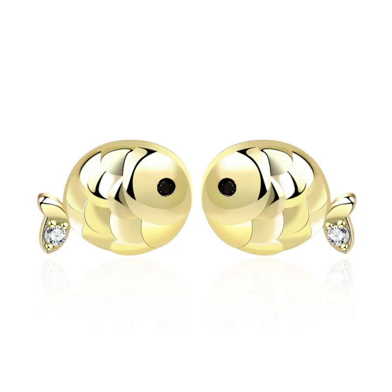 Factory Wholesale S925 Sterling Silver Rhodium Plated Pendant Gemstone Lovely Little Fish Stud Earrings for Girls Party Gift