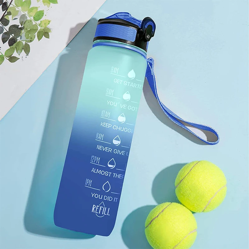 Wholesale 1000Ml 1 Liter Big Motivational Portable Bottle Plastic Water Bottles With Straw Capacity Scale