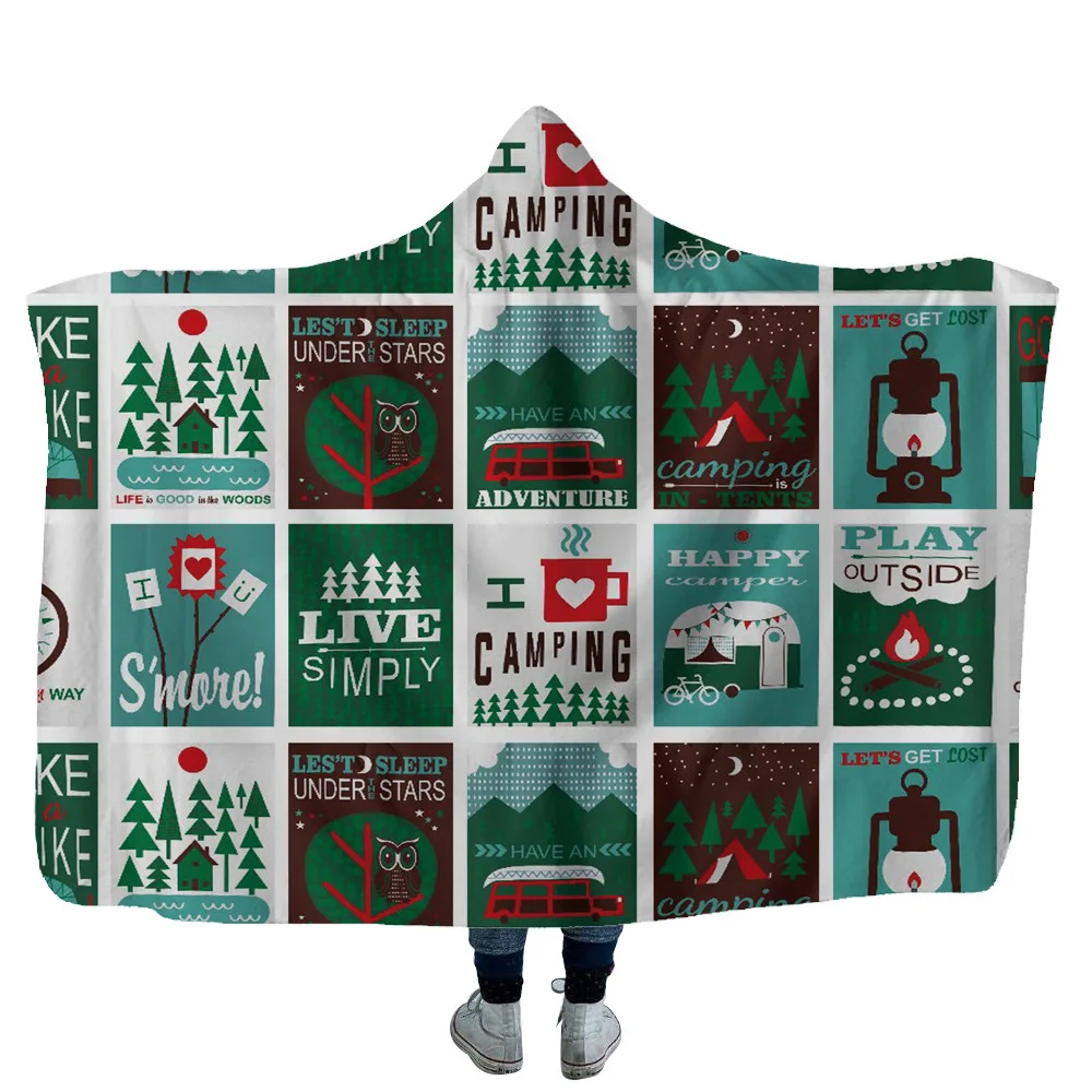 Custom Weighted Digital Photo Printed Poncho Wearable Hoodie Hooded Flannel Fleece Blanket for Kids