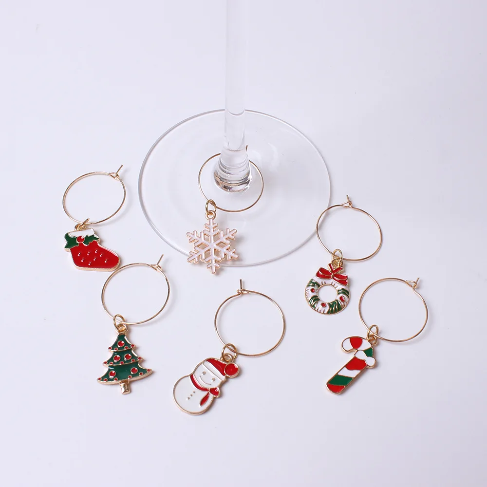 Christmas gist sets 6 style Wine Glass Charms  Wine Identification Markers for Stem Glasses Wine Tasting Party