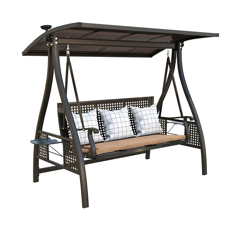 3-Seater Modern Swing Chair with LED Light Stand Solar Powered Sensory Swings for Patio Hotel Outdoor Furniture