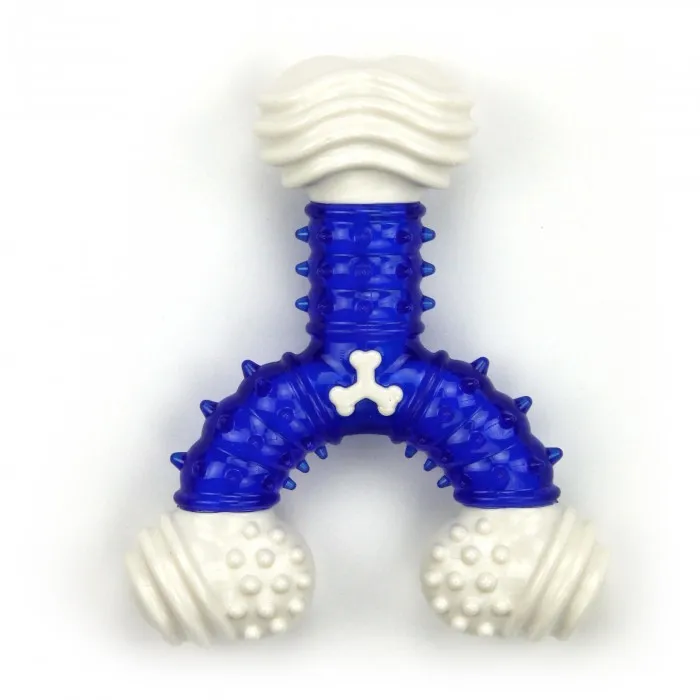 3 Colors Mixed Durable Cleaning Toothbrush Rubber Indestructible Dog Chicken Flavor Dental Wish Bone Toys for Aggressive Chewers