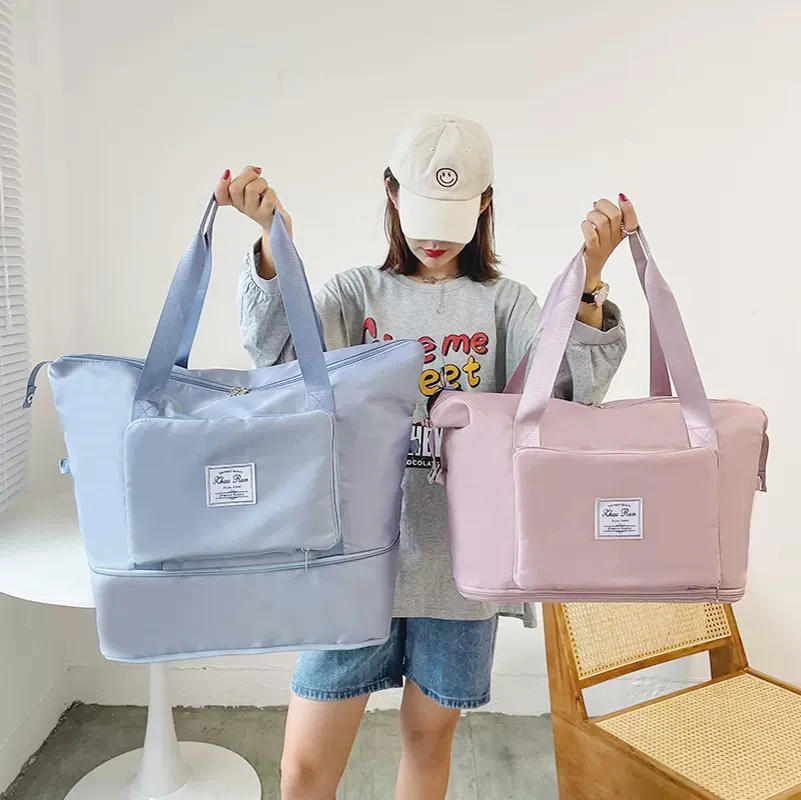 Top Seller Foldable Expandable Dry Wet Waterproof Duffel Holdall Yoga Weekend Shoulder Gym Luggage Travel Tote Bag Women