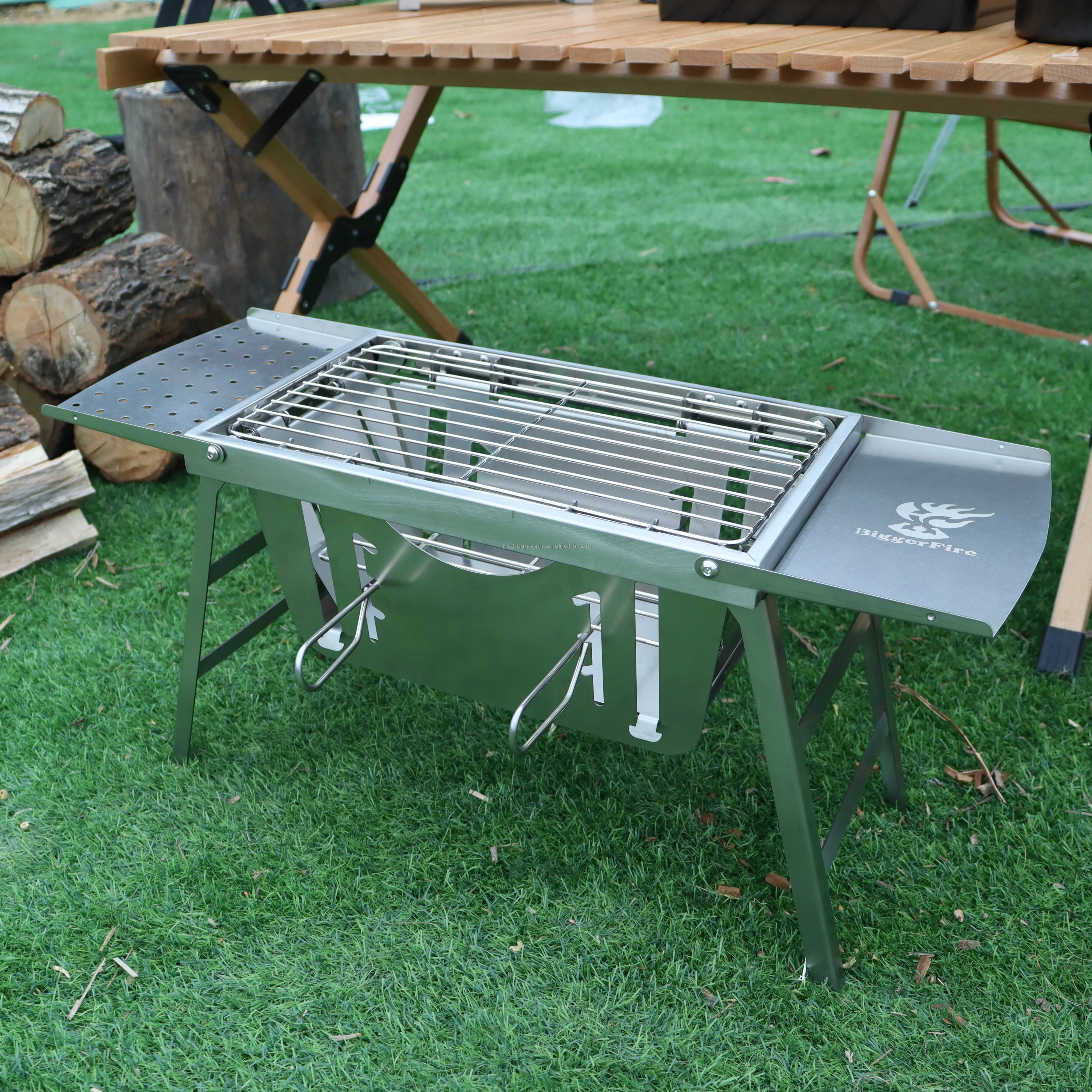 Outdoor Camping Stainless Steel Portable Charcoal Barbecue Table Folding BBQ Grill