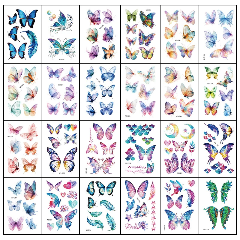 Flash Powder Dopamine Butterfly Facial Tattoo Stickers Cartoon Children Waterproof Temporary Tattoo Stickers