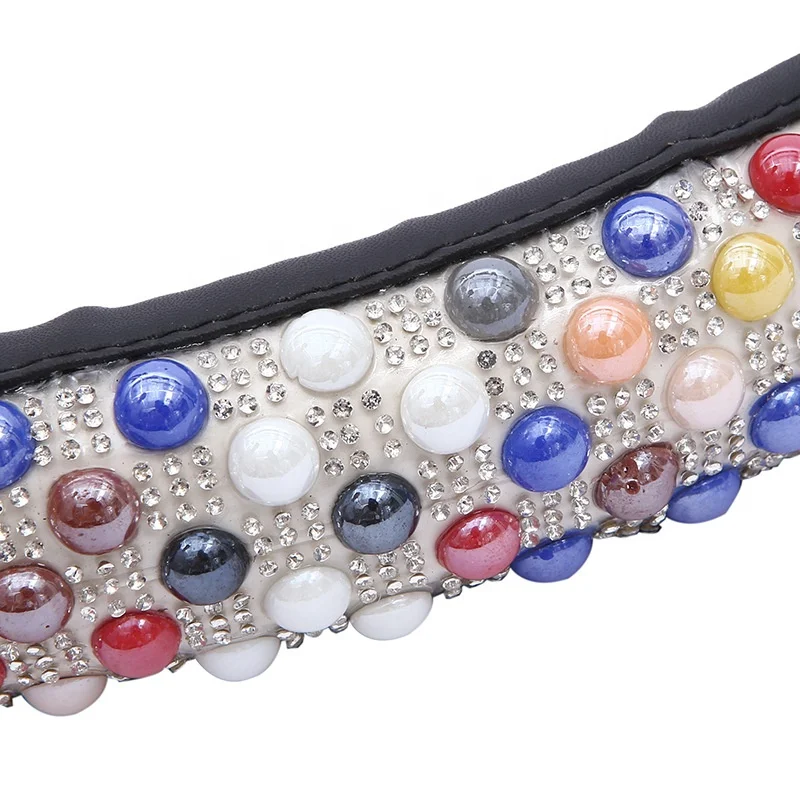 Genuine Leather Car Steering Wheel Cover With Elegant Bling Diamond And Ceramic Colors Customized