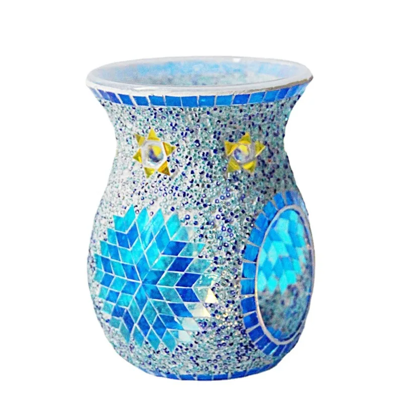 Customized new mosaic ethnic style sunflower, glass color luxury aromatherapy stove candle holder essential oil lamp