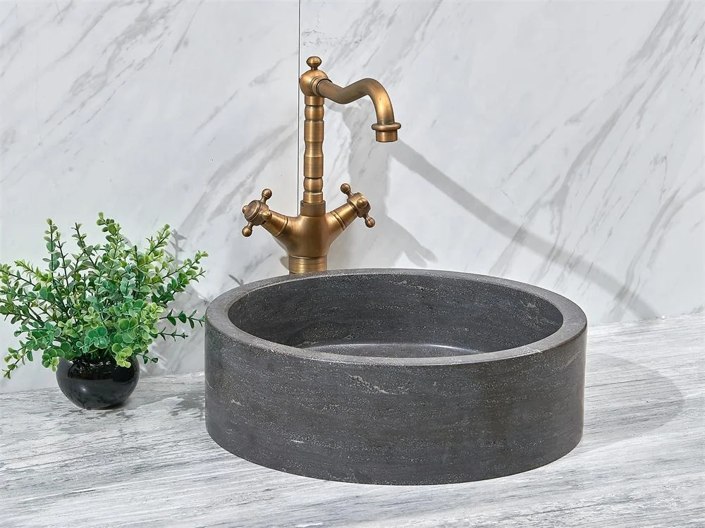 Bathroom Round Polished Natural Grey Marble Basin