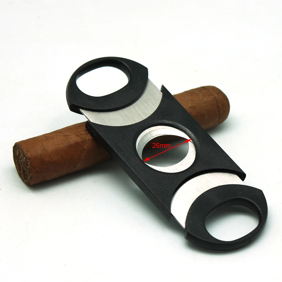 Black Custom Logo Double Blade Guillotine table top plastic Cigar Cutter