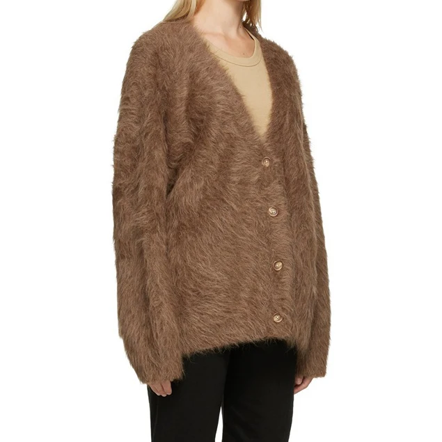 Custom ladies Alpaca Wool Chunky Knit Cardigan Women Brown Coat Cashmere Oversized Fuzzy Mohair Sweaters