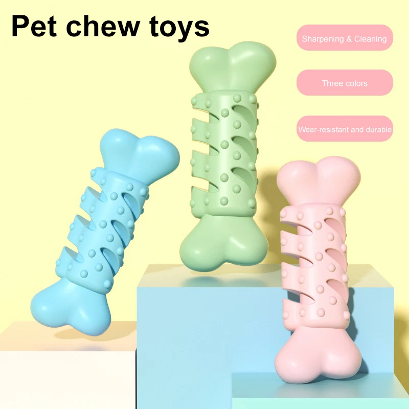 New Arrival Durable Food Grade Nylon Rotatable Bone Design Indestructable TPR Dog Toy Toys Rubber Bone Dog Chew Toys
