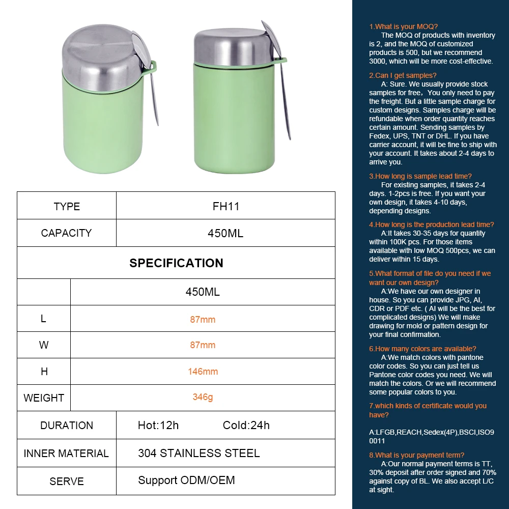 Eco Friendly Double Wall Insulated Vacuum Stainless Steel Thermos Lunch Box Set Food Jar With Cover