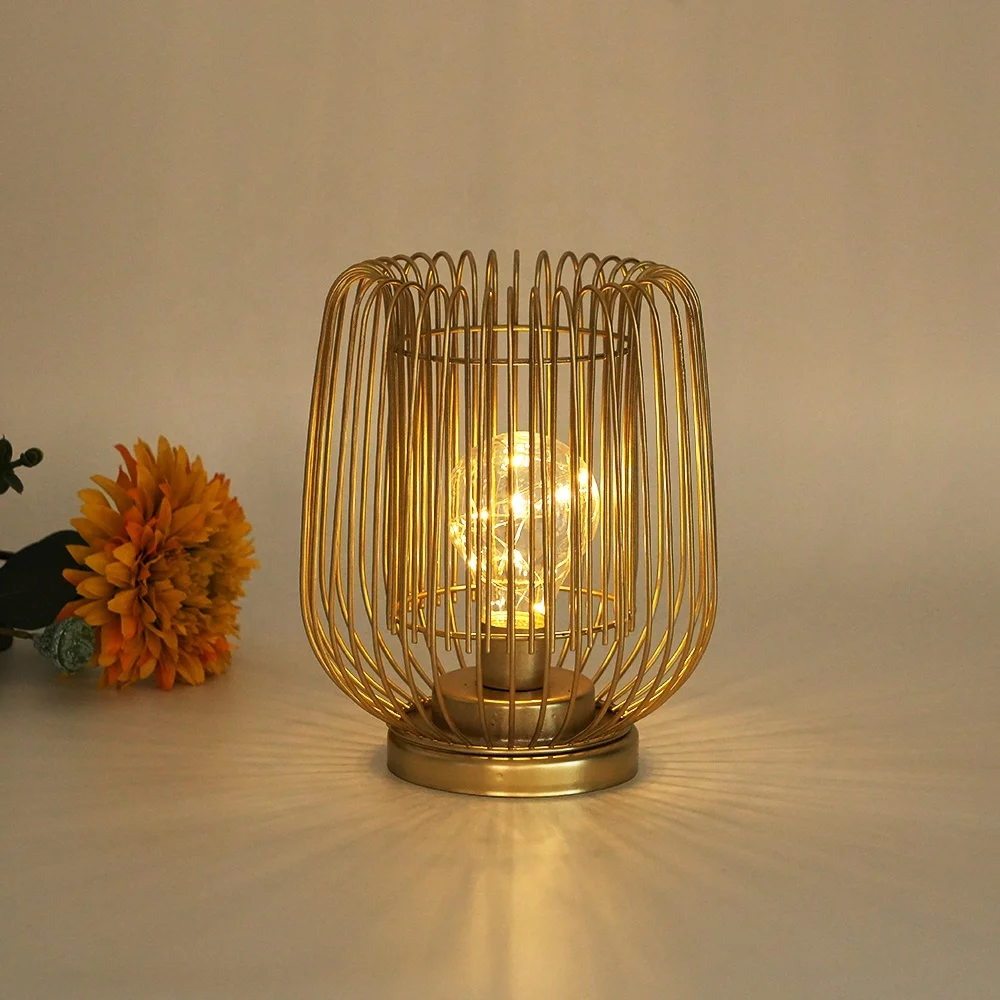 Large metal wire gold color circle candle holder aesthetic  with LED Bulb