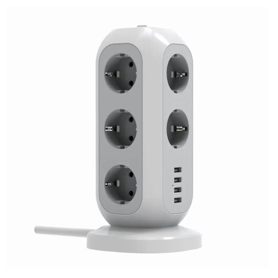 Worldplug 11 Way USB EU Surge Protector Tower Outlet Extension Power Strip with USB