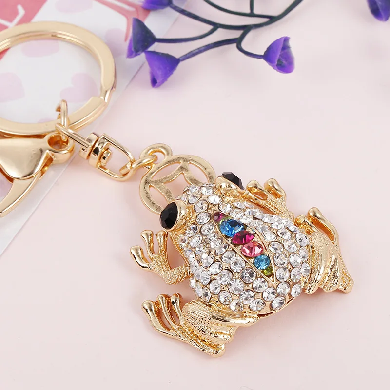 Professional made diamond toad frog trendy style keychain pendant cute women keychains