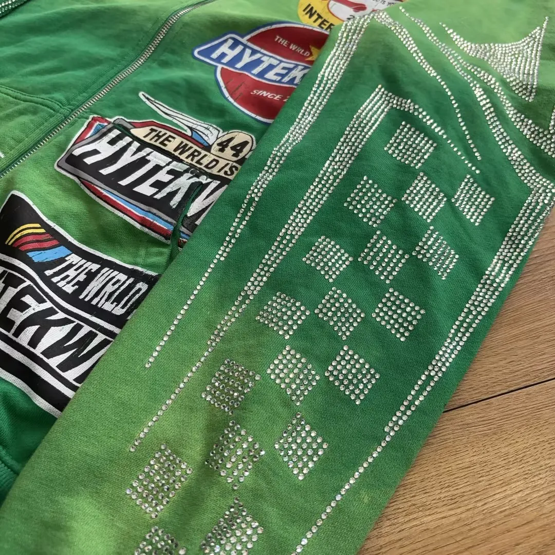 Streetwear Tracksuit Manufacturer French Terry Sweatsuit Custom Sweatpants And Hoodie Set Acid Wash Rhinestone Tracksuit For Men