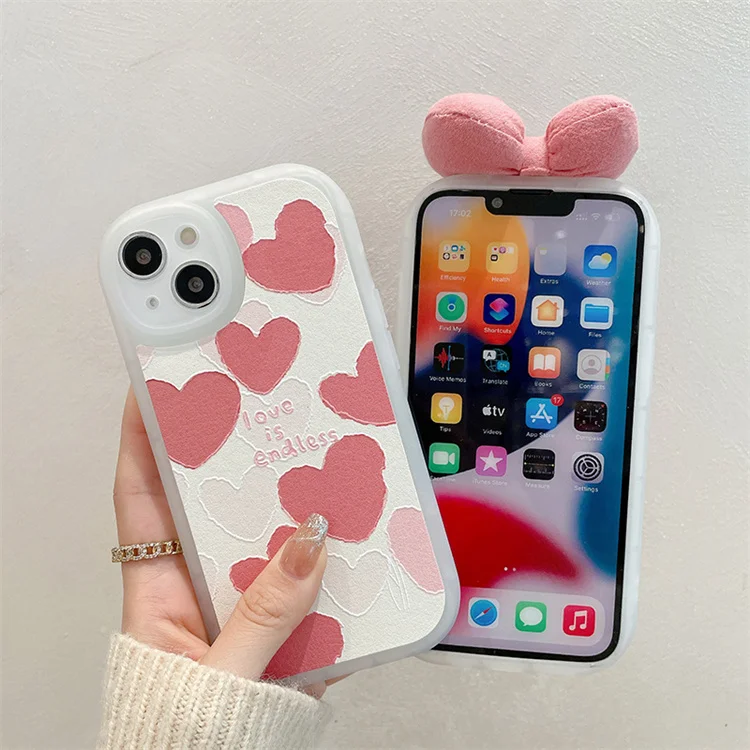 New Girl Aesthetic Love Heart Pink Bow-knot Cute Phone Case Back Cover For Huawei iPhone 13 Pro Max