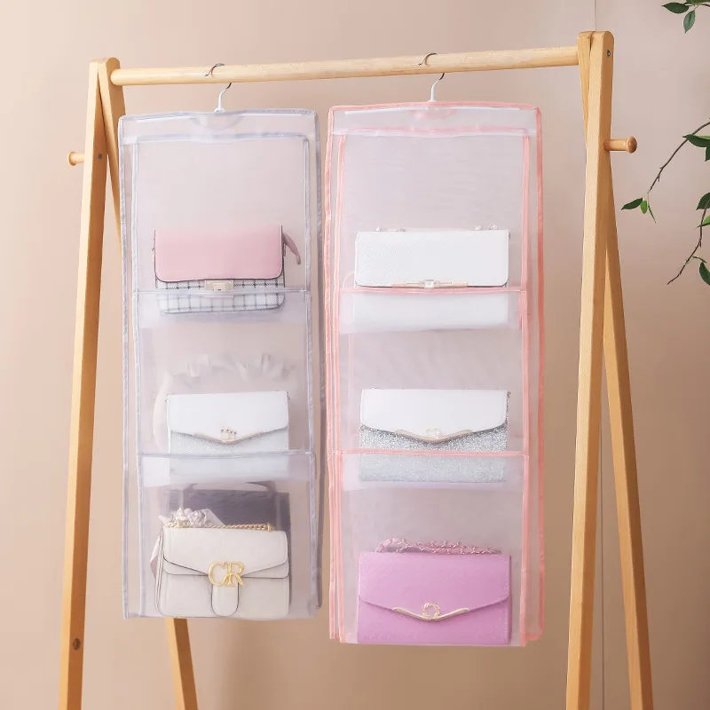 Custom Folding 6 8 Pockets Oxford Cloth Hanging Storage Bag For Handbag Purse With Transparent PvC