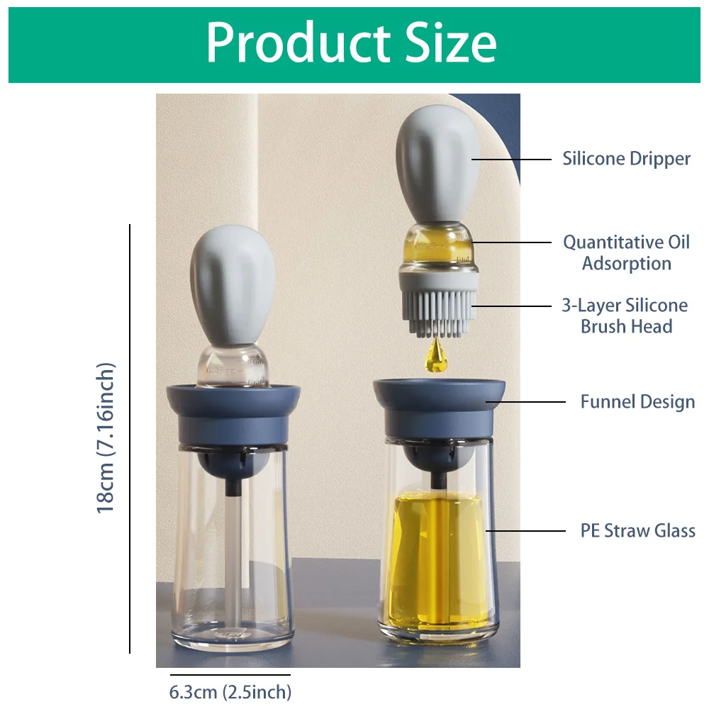 2 In 1 Glass Olive Oil Dispenser Bottle with Silicone Brush For Kitchen