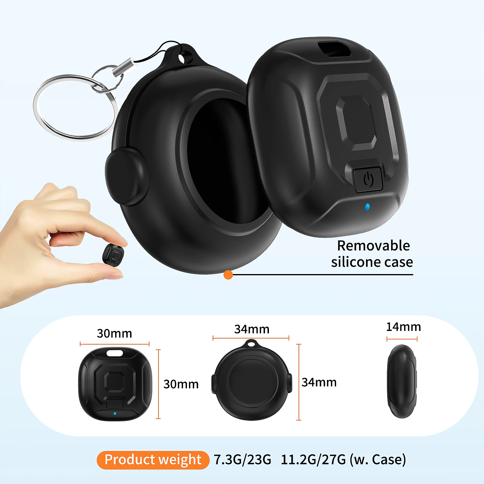TIZE Mini Portable Anti-Lost Alarm Reminder 2-Way Item Location Tracker for iOS Android with Selfie and Recording Function