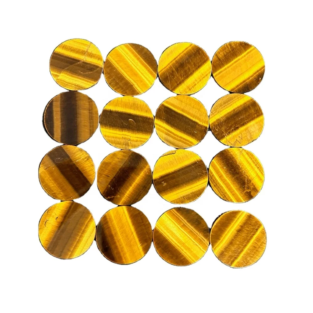 high quality hand made Round Flat 20mm Yellow Natural Tiger Eye Gemstones for Jewelry Pendant making famous brand accessories