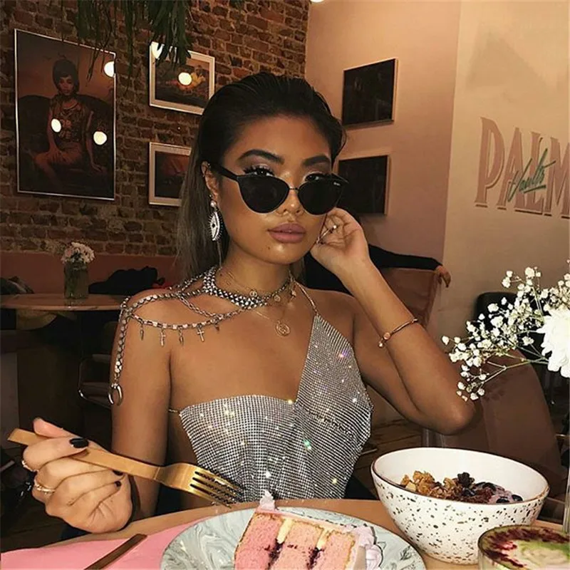 SHT611 Full Crystal Rhinestone Tube Top Strapless Low Cut Backless Crop Tops Sexy Women Slim Dance Party Club Tops Chic
