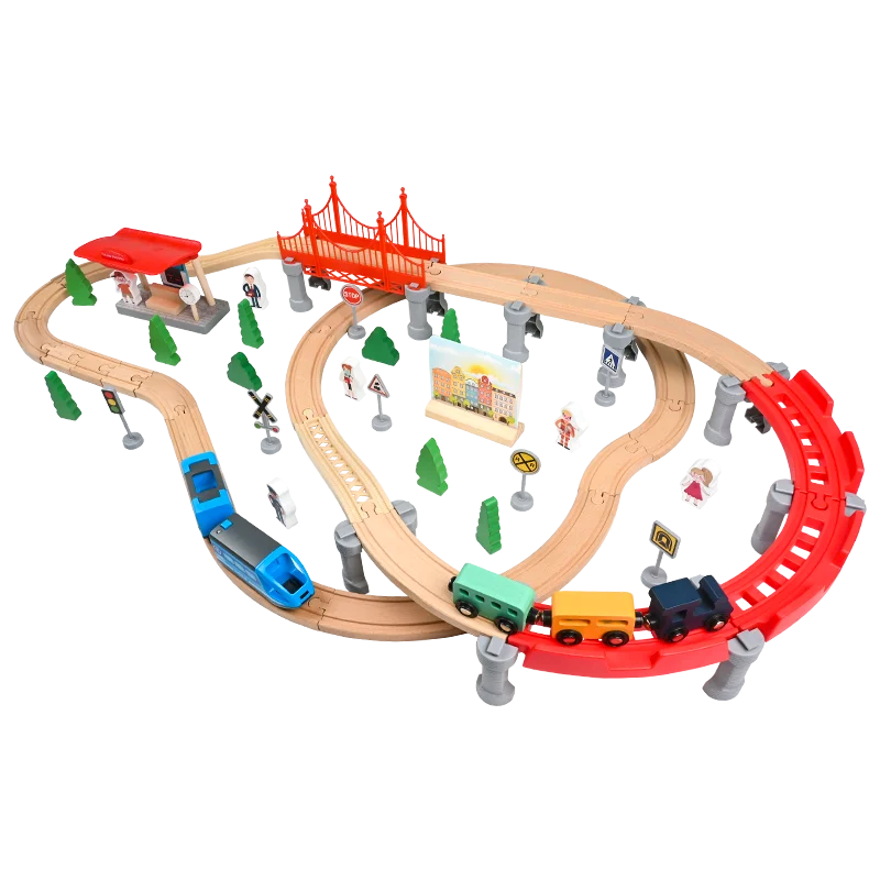 Education 108 PCS Wooden Toy Roly Play Train Ttack Set Kids Toys for Children