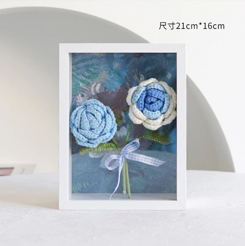 Crochet Flower Bouquets Photo Frame Hand-Knitted Yarns Birthday Wedding Gift Home Decor Desktop Ornament